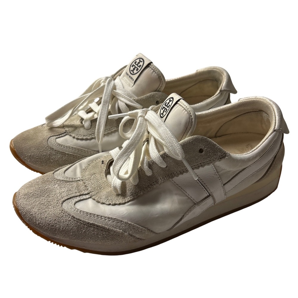 Tory Burch Ladybug Court Sneakers Cream White Leather Suede 9.5M 82187